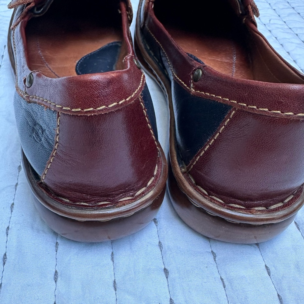 BORN Women's 8.5 Mindy Brown Blue Leather Buckle Slip On Flat Penny Loafers - Picture 9 of 12